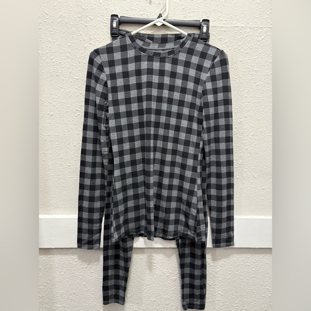 Cuddl Duds Softwear Black Grey Buffalo Plaid Set Top: Small Bottoms: XS